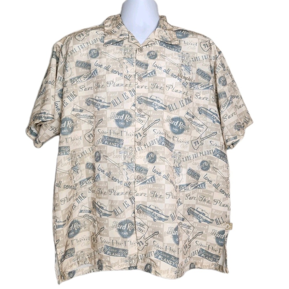 Hard Rock Cafe All Over Print Shirt Large Save The Planet Memphis Button Up